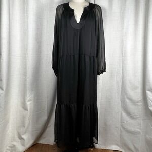 NEW! Soft Surroundings Olga Dress Tiered Sheer Maxi Black 2FL20 Size 3X
